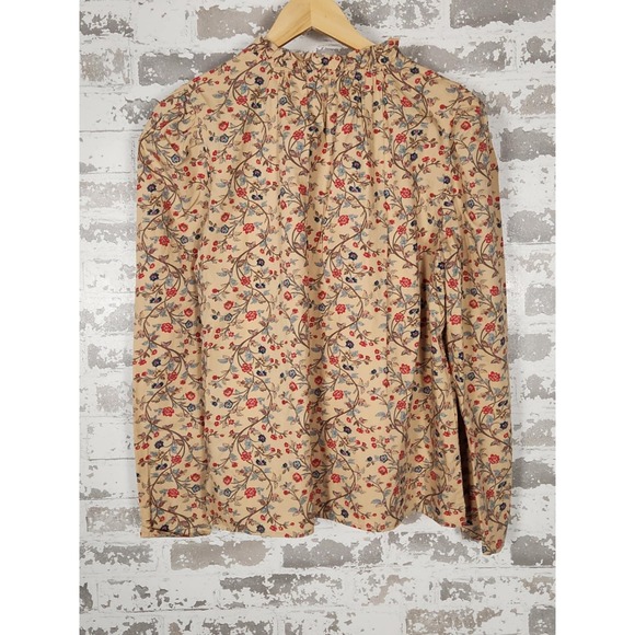 House Of‎ Harlow Peasant Top Womens Size Large Floral Beige Ruffle Neckline - Picture 7 of 16